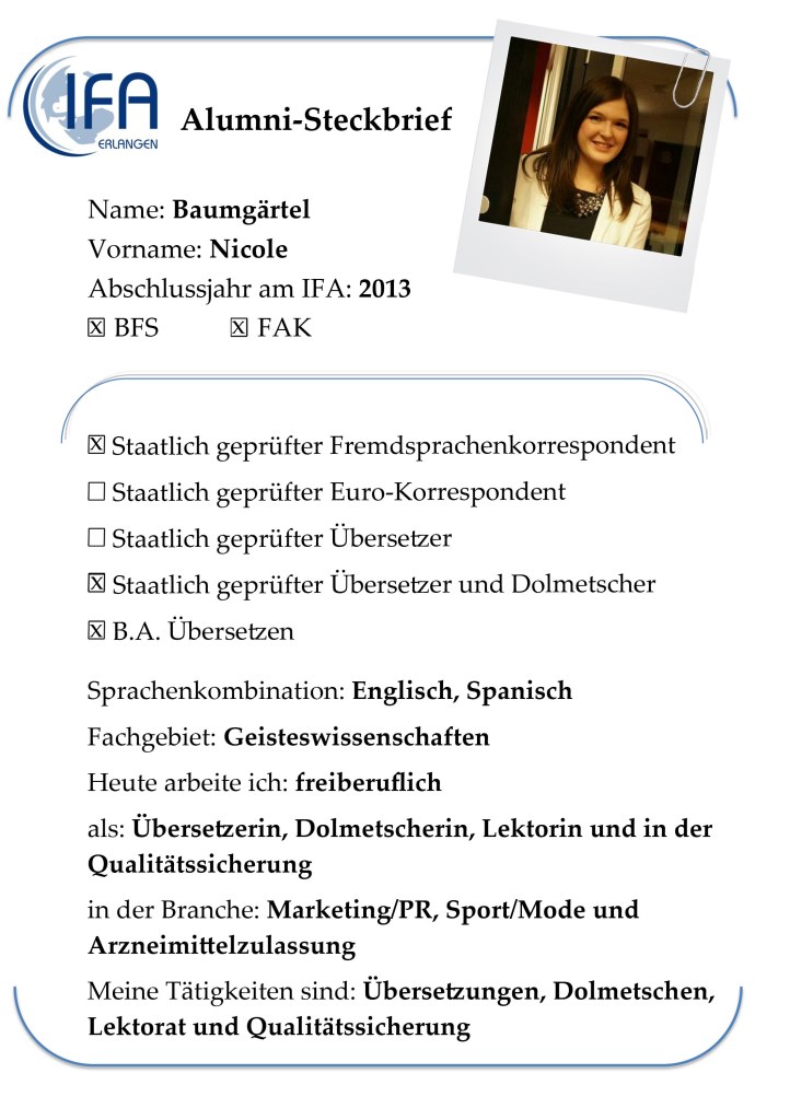 Alumni-Steckbrief der Absolventin Nicole Baumgärtel