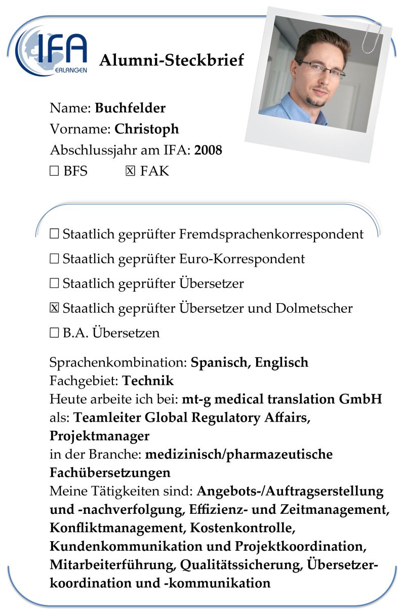 Alumni-Steckbrief des Absolventen Christoph Buchfelder