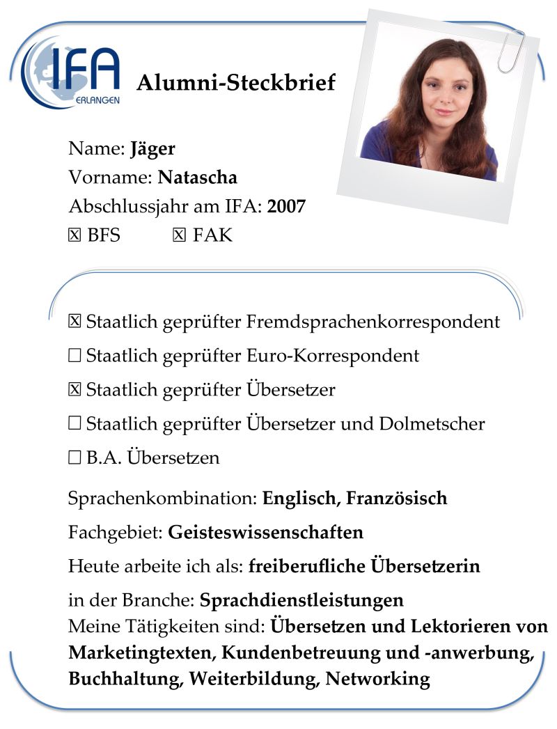 Alumni-Steckbrief der Absolventin Natascha Jäger
