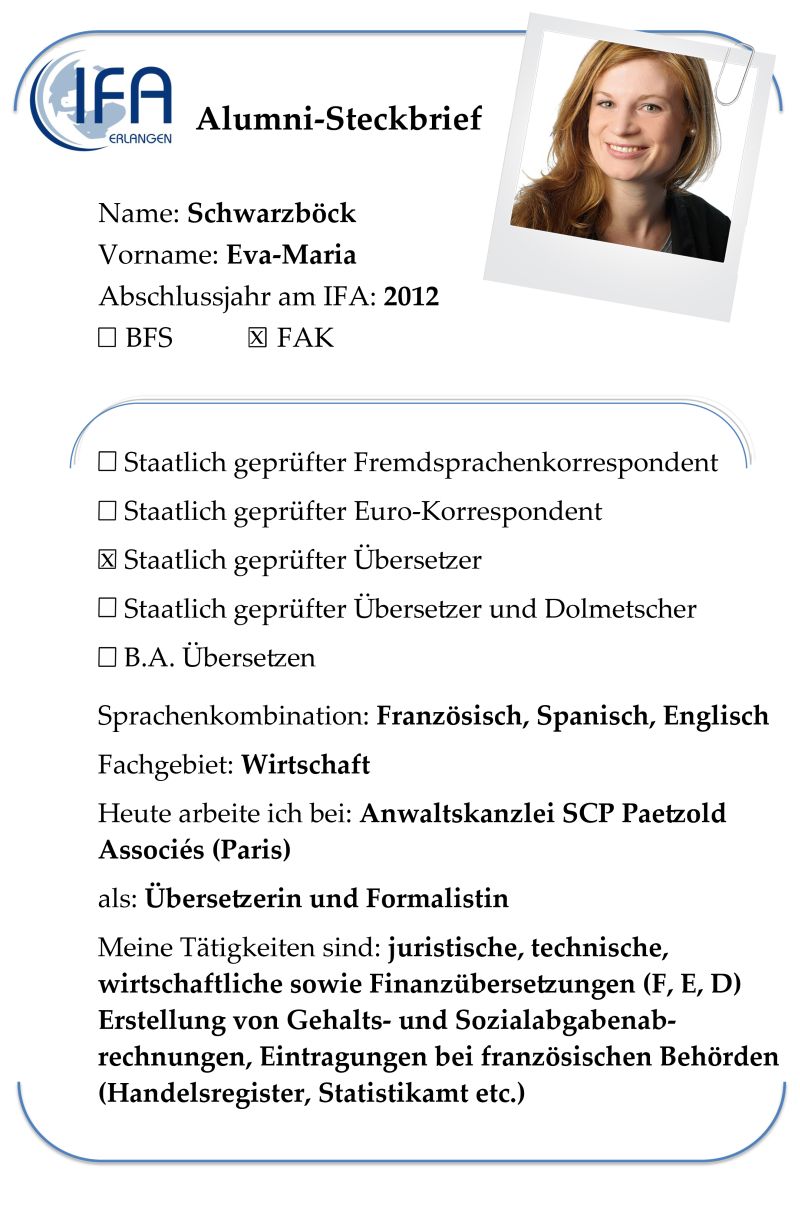 Alumni-Steckbrief der Absolventin Eva-Maria Schwarzböck